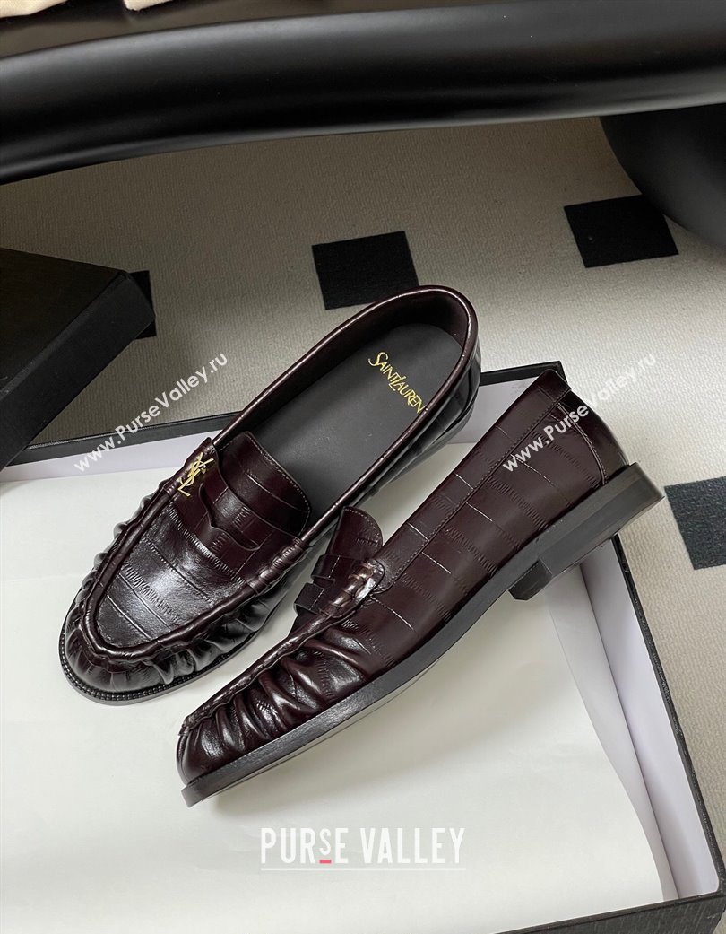 Saint Laurent Le Loafers Penny Slippers in Eel Embossed Leather Chocolate Brown 2025 7668790 (MD-251215002)