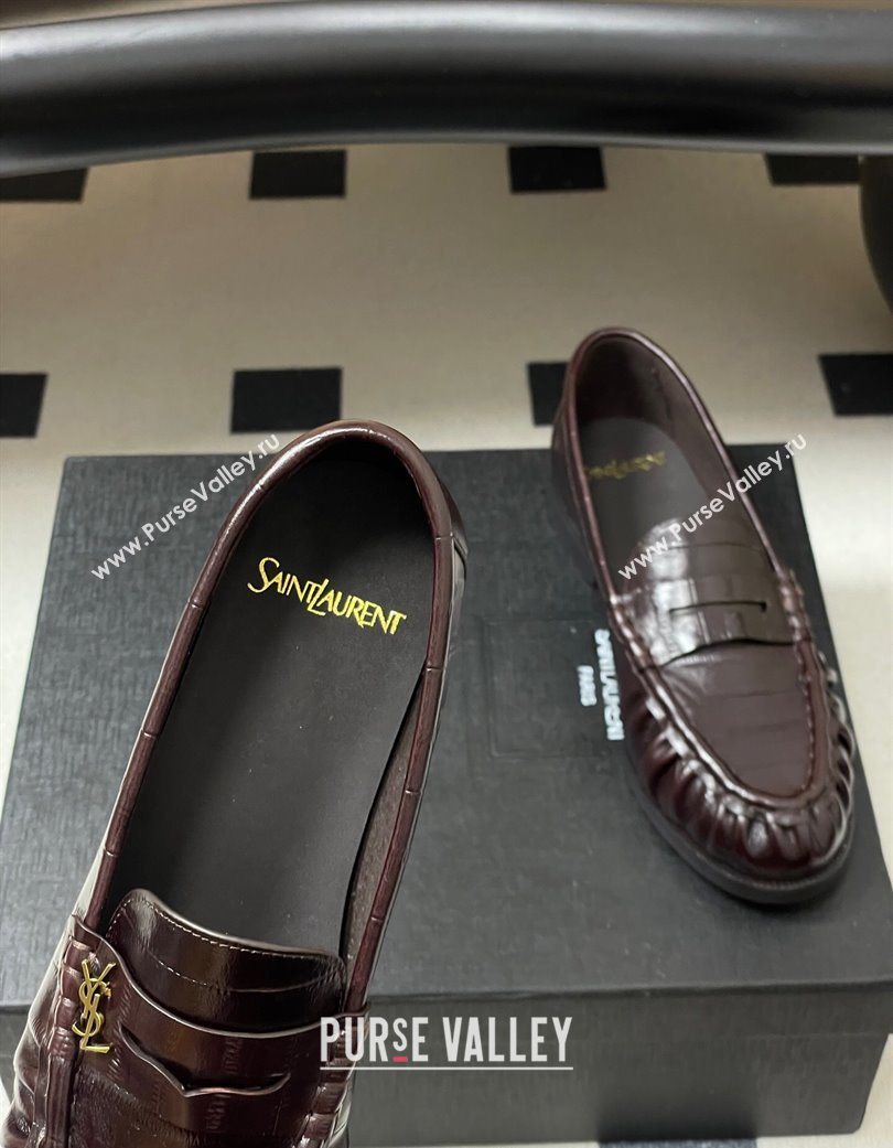 Saint Laurent Le Loafers Penny Slippers in Eel Embossed Leather Chocolate Brown 2025 7668790 (MD-251215002)
