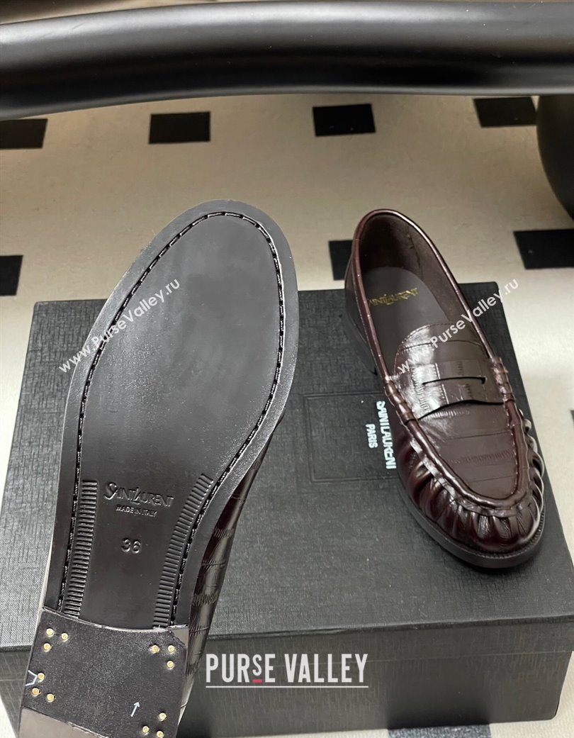 Saint Laurent Le Loafers Penny Slippers in Eel Embossed Leather Chocolate Brown 2025 7668790 (MD-251215002)