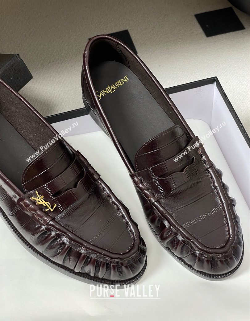 Saint Laurent Le Loafers Penny Slippers in Eel Embossed Leather Chocolate Brown 2025 7668790 (MD-251215002)