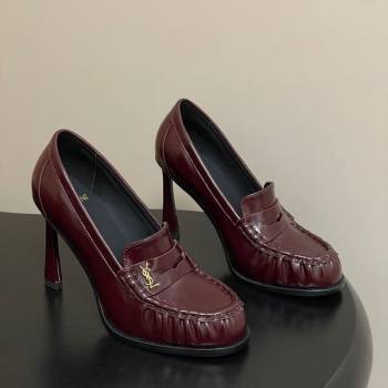 Saint Laurent Le Loafer High Heel Pumps 10cm in Oil Leather Dark Burgundy 2025 8589700 (MD-251213067)