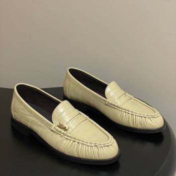 Saint Laurent Le Loafers Penny Slippers in Eel Embossed Leather Yellow 2025 7668790 (MD-251215003)