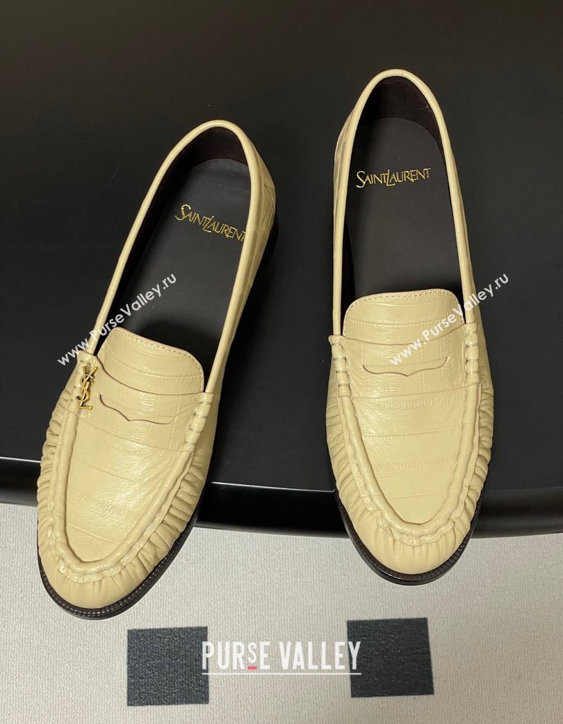 Saint Laurent Le Loafers Penny Slippers in Eel Embossed Leather Yellow 2025 7668790 (MD-251215003)