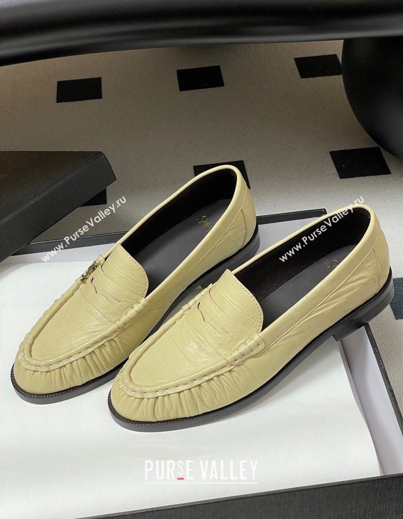 Saint Laurent Le Loafers Penny Slippers in Eel Embossed Leather Yellow 2025 7668790 (MD-251215003)