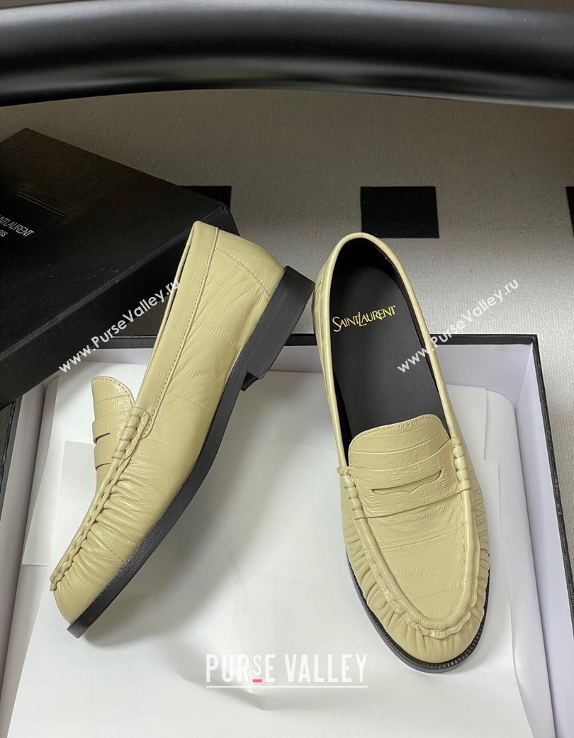 Saint Laurent Le Loafers Penny Slippers in Eel Embossed Leather Yellow 2025 7668790 (MD-251215003)