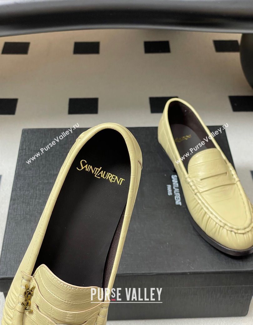 Saint Laurent Le Loafers Penny Slippers in Eel Embossed Leather Yellow 2025 7668790 (MD-251215003)