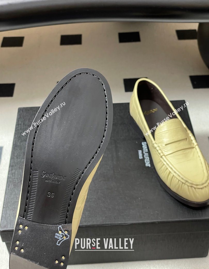 Saint Laurent Le Loafers Penny Slippers in Eel Embossed Leather Yellow 2025 7668790 (MD-251215003)