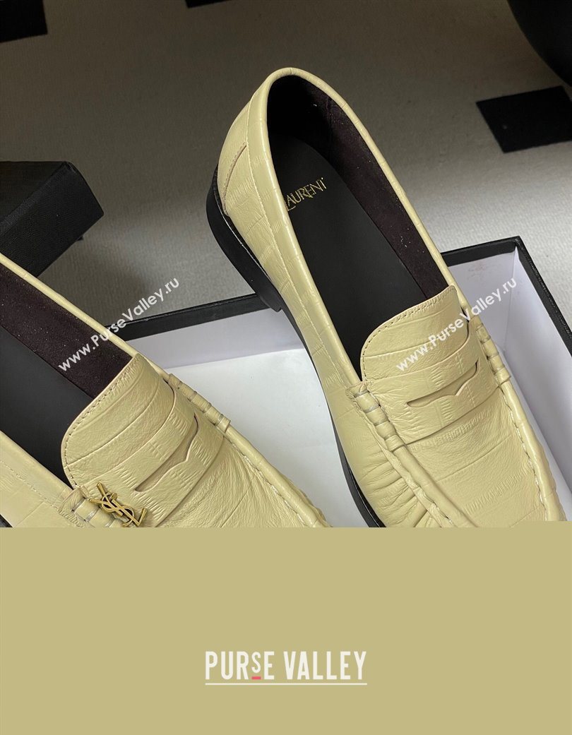 Saint Laurent Le Loafers Penny Slippers in Eel Embossed Leather Yellow 2025 7668790 (MD-251215003)