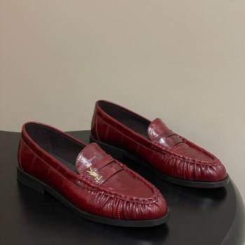 Saint Laurent Le Loafers Penny Slippers in Eel Embossed Leather Red 2025 7668790 (MD-251215004)