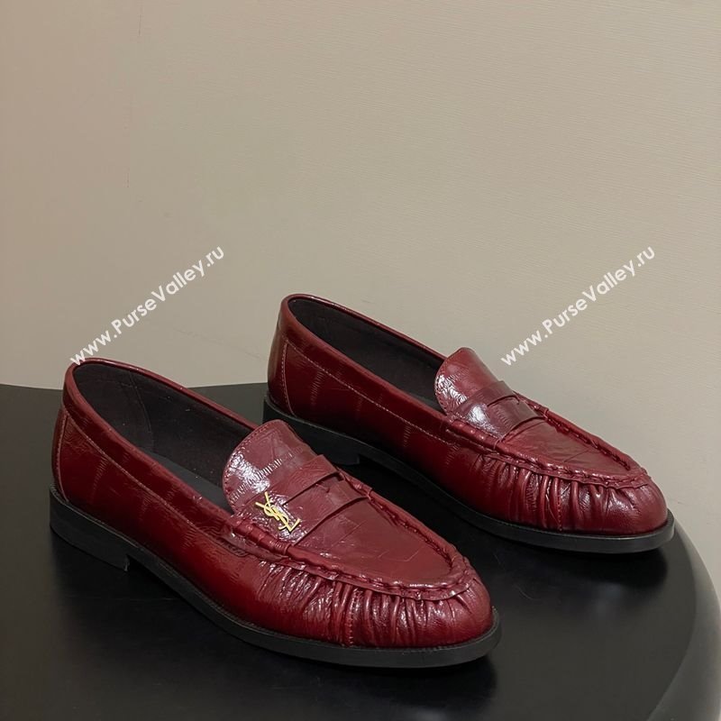 Saint Laurent Le Loafers Penny Slippers in Eel Embossed Leather Red 2025 7668790 (MD-251215004)