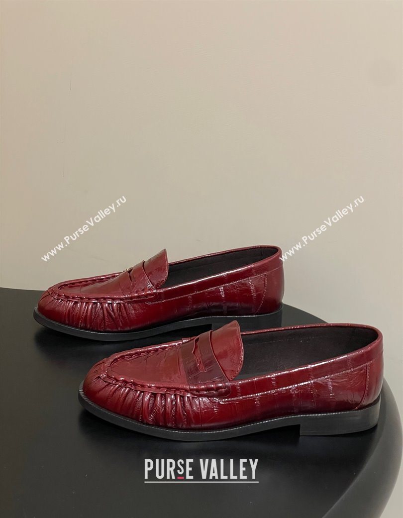 Saint Laurent Le Loafers Penny Slippers in Eel Embossed Leather Red 2025 7668790 (MD-251215004)