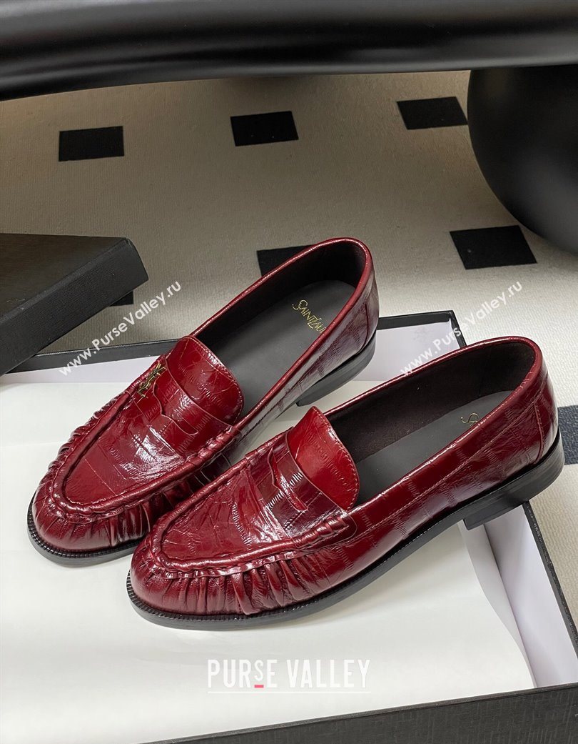 Saint Laurent Le Loafers Penny Slippers in Eel Embossed Leather Red 2025 7668790 (MD-251215004)