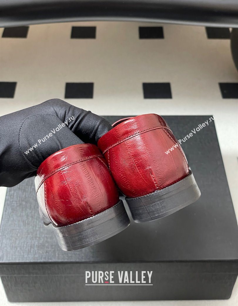 Saint Laurent Le Loafers Penny Slippers in Eel Embossed Leather Red 2025 7668790 (MD-251215004)