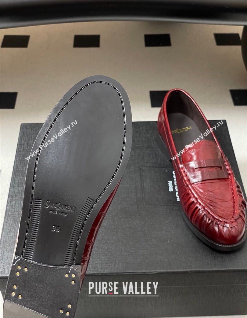 Saint Laurent Le Loafers Penny Slippers in Eel Embossed Leather Red 2025 7668790 (MD-251215004)