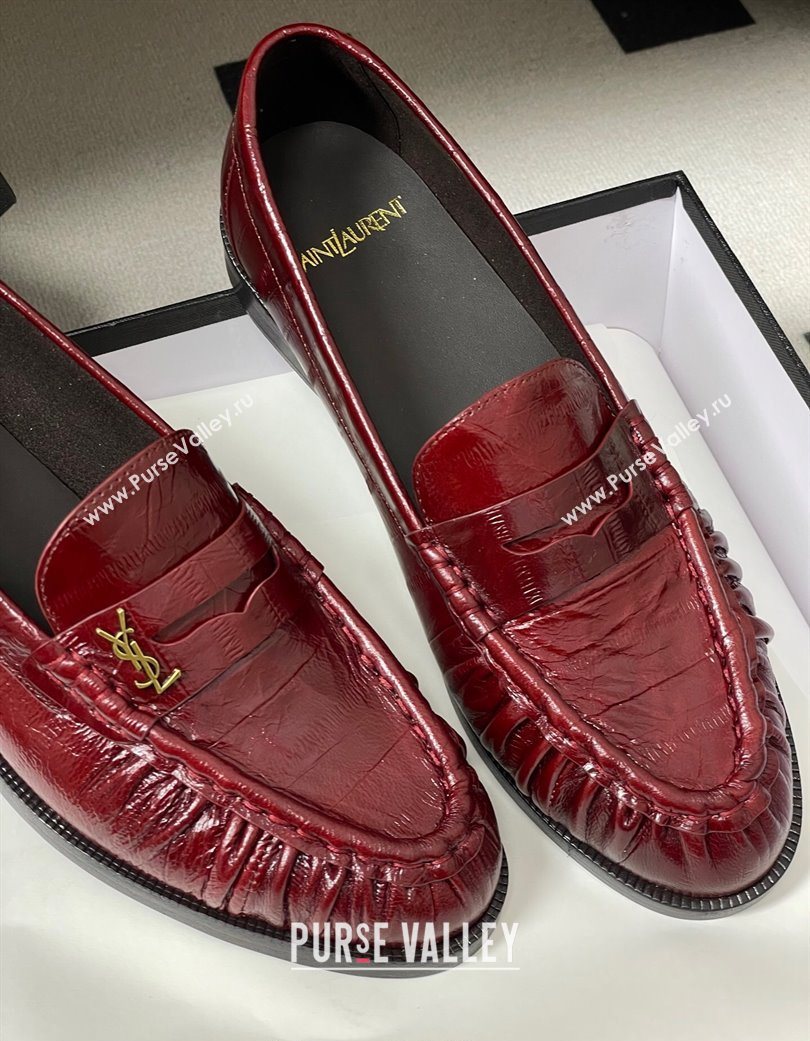 Saint Laurent Le Loafers Penny Slippers in Eel Embossed Leather Red 2025 7668790 (MD-251215004)