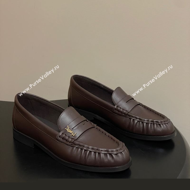 Saint Laurent Le Loafers Penny Slippers in Calf Leather Dark Brown 2025 7668790 (MD-251215005)