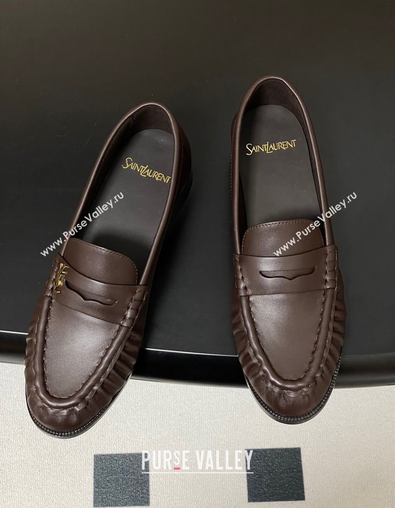 Saint Laurent Le Loafers Penny Slippers in Calf Leather Dark Brown 2025 7668790 (MD-251215005)