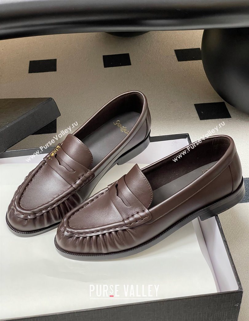 Saint Laurent Le Loafers Penny Slippers in Calf Leather Dark Brown 2025 7668790 (MD-251215005)