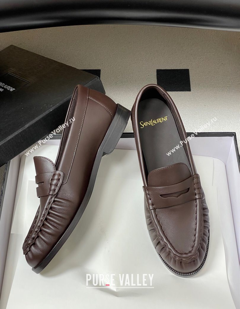 Saint Laurent Le Loafers Penny Slippers in Calf Leather Dark Brown 2025 7668790 (MD-251215005)