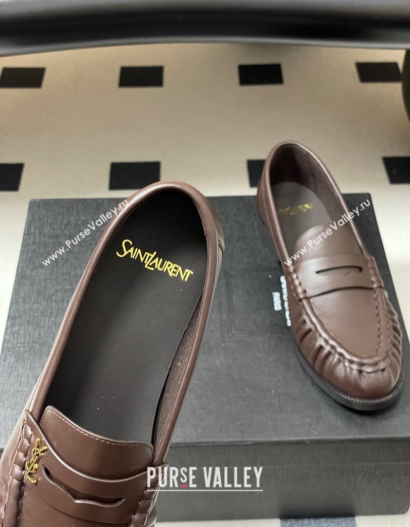 Saint Laurent Le Loafers Penny Slippers in Calf Leather Dark Brown 2025 7668790 (MD-251215005)