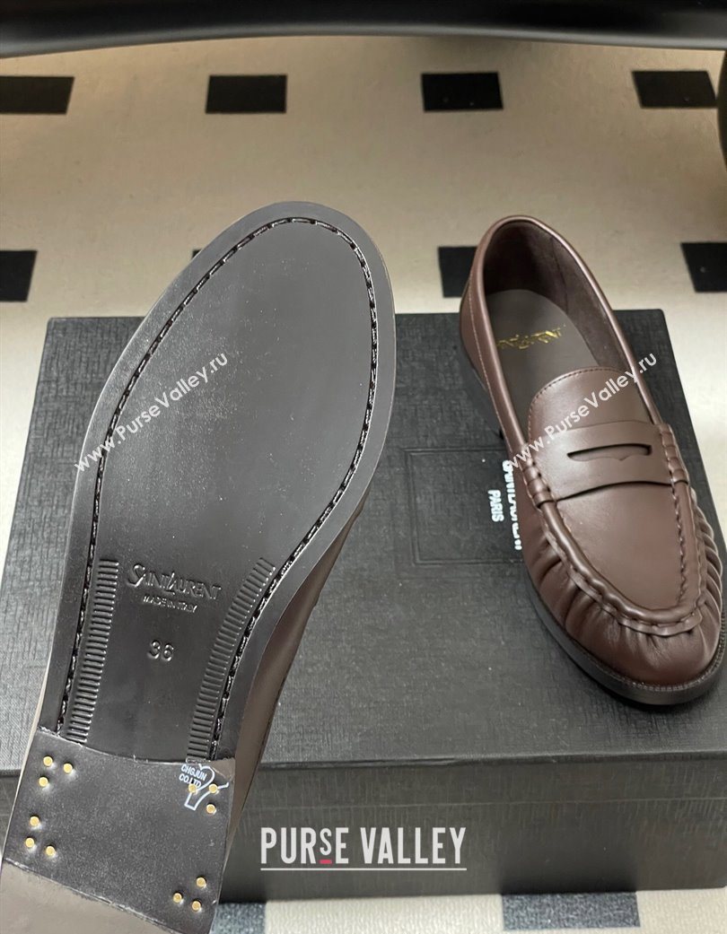 Saint Laurent Le Loafers Penny Slippers in Calf Leather Dark Brown 2025 7668790 (MD-251215005)
