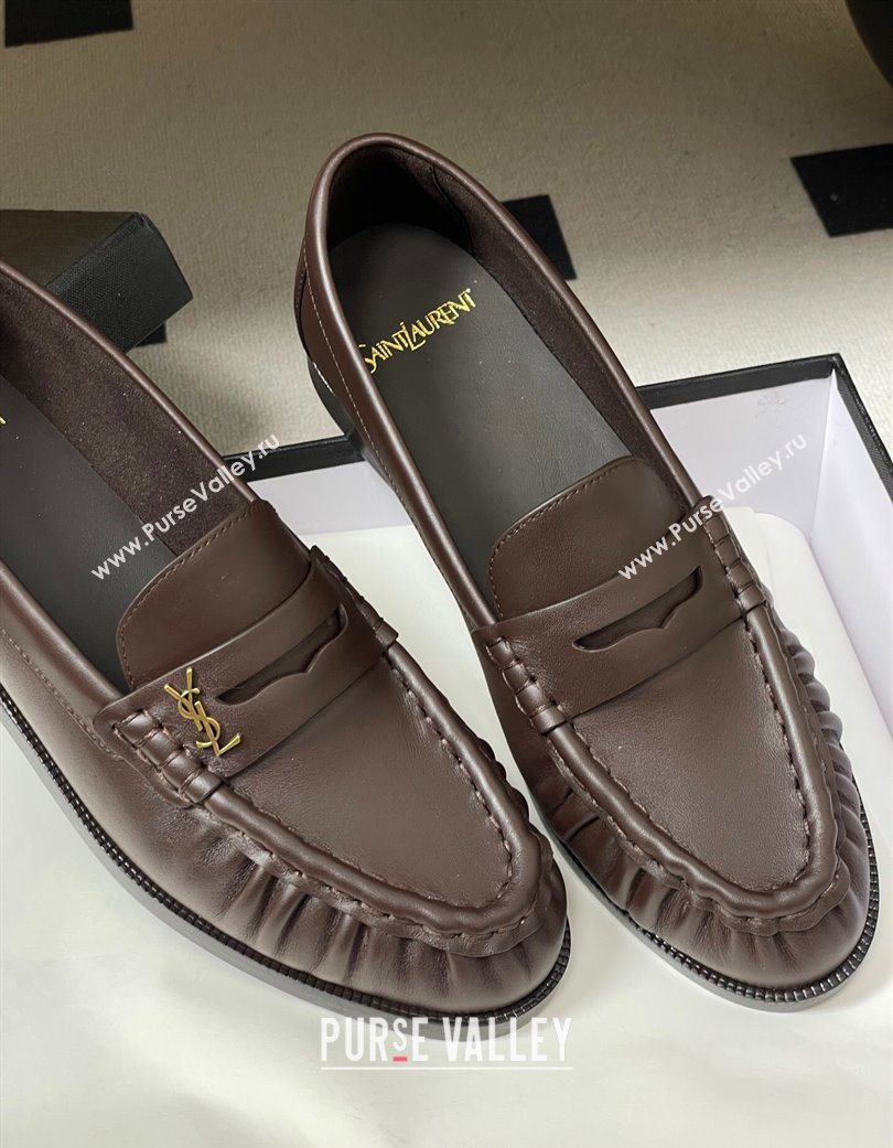 Saint Laurent Le Loafers Penny Slippers in Calf Leather Dark Brown 2025 7668790 (MD-251215005)