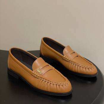 Saint Laurent Le Loafers Penny Slippers in Calf Leather Brown Yellow 2025 7668790 (MD-251215006)