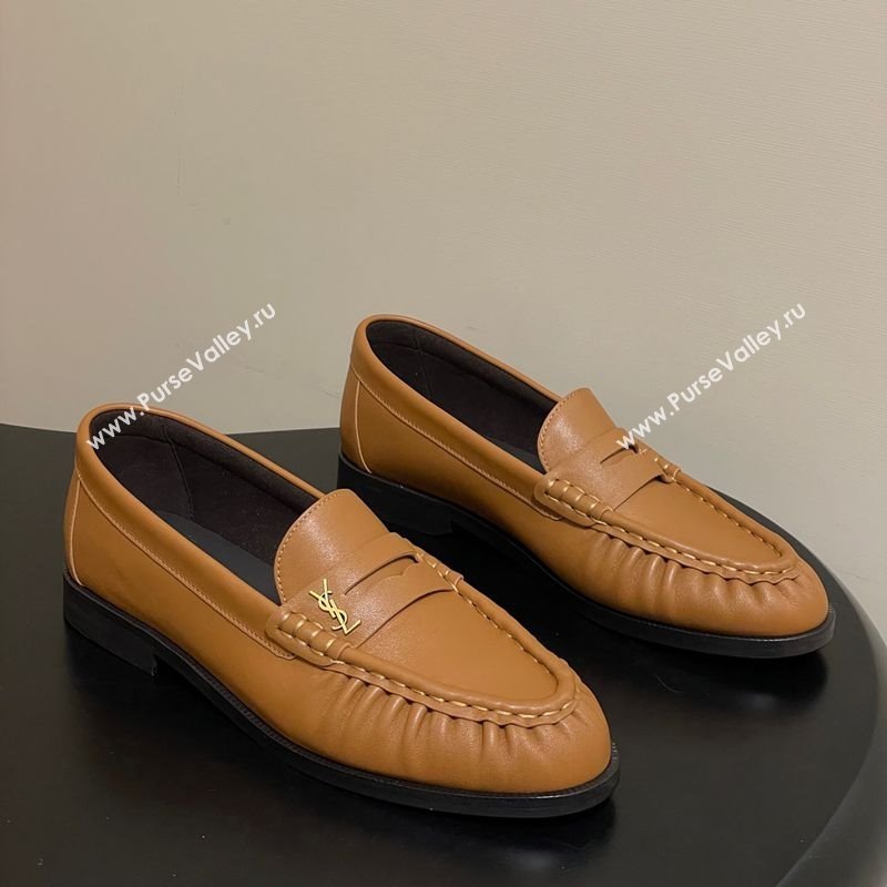 Saint Laurent Le Loafers Penny Slippers in Calf Leather Brown Yellow 2025 7668790 (MD-251215006)