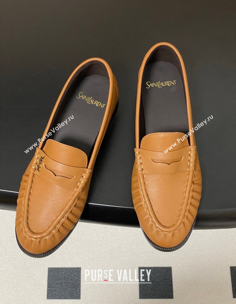 Saint Laurent Le Loafers Penny Slippers in Calf Leather Brown Yellow 2025 7668790 (MD-251215006)