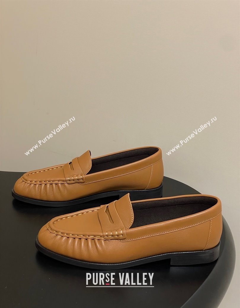 Saint Laurent Le Loafers Penny Slippers in Calf Leather Brown Yellow 2025 7668790 (MD-251215006)