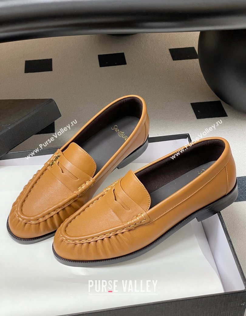Saint Laurent Le Loafers Penny Slippers in Calf Leather Brown Yellow 2025 7668790 (MD-251215006)