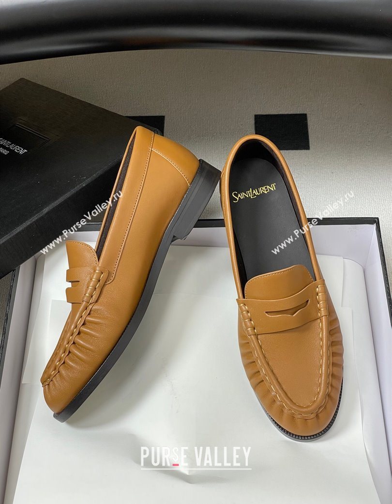 Saint Laurent Le Loafers Penny Slippers in Calf Leather Brown Yellow 2025 7668790 (MD-251215006)