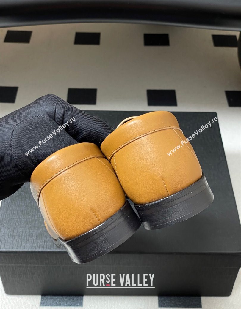 Saint Laurent Le Loafers Penny Slippers in Calf Leather Brown Yellow 2025 7668790 (MD-251215006)