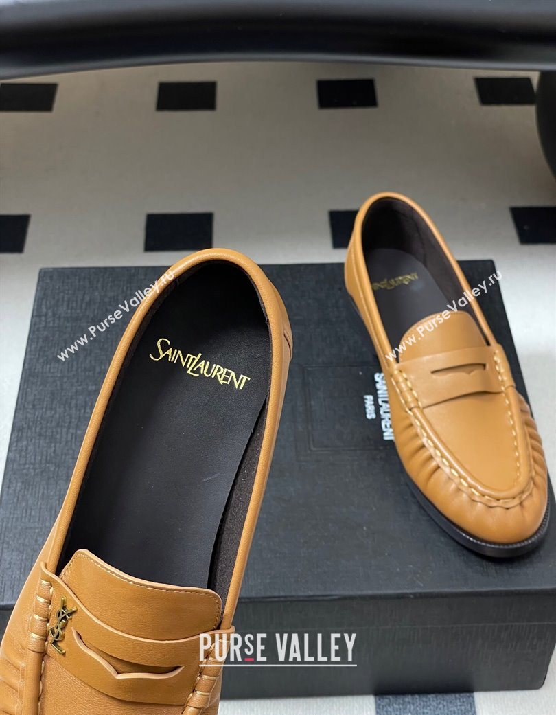 Saint Laurent Le Loafers Penny Slippers in Calf Leather Brown Yellow 2025 7668790 (MD-251215006)