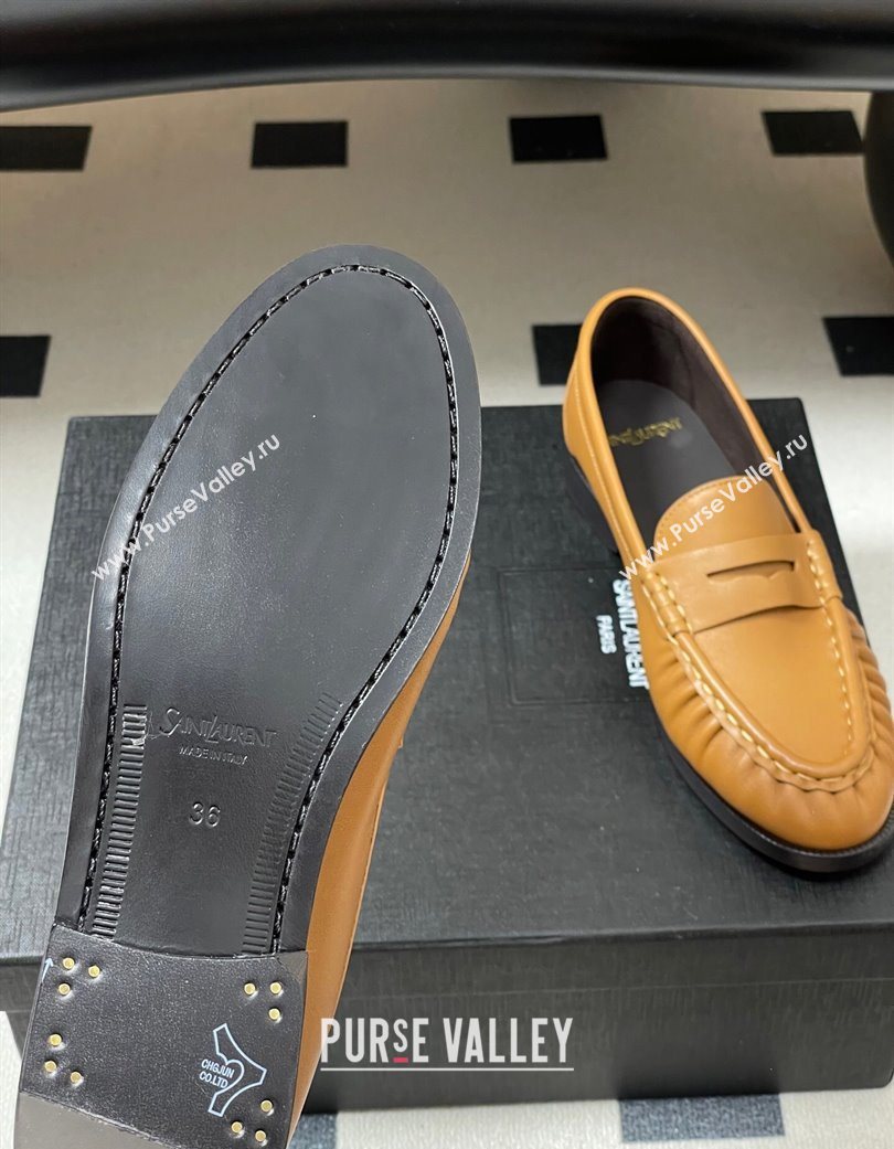 Saint Laurent Le Loafers Penny Slippers in Calf Leather Brown Yellow 2025 7668790 (MD-251215006)