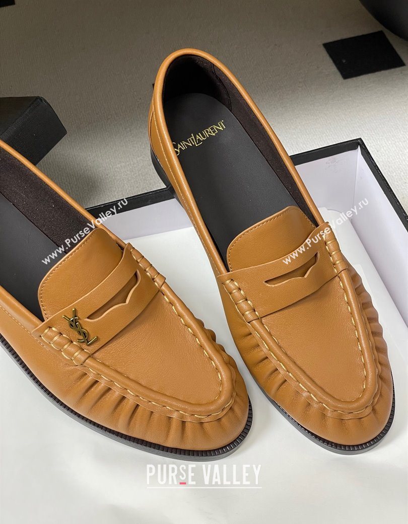 Saint Laurent Le Loafers Penny Slippers in Calf Leather Brown Yellow 2025 7668790 (MD-251215006)