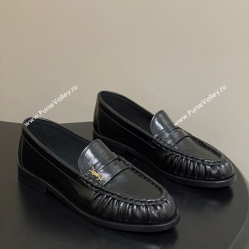 Saint Laurent Le Loafers Penny Slippers in Oil Leather Black/Gold 2025 7668790 (MD-251215007)
