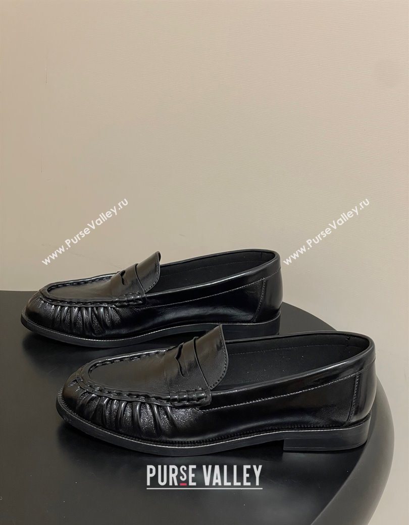 Saint Laurent Le Loafers Penny Slippers in Oil Leather Black/Gold 2025 7668790 (MD-251215007)