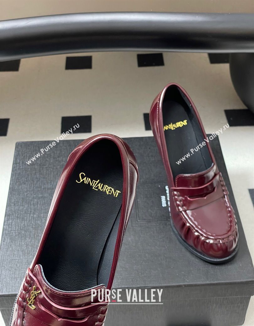 Saint Laurent Le Loafer High Heel Pumps 10cm in Oil Leather Dark Burgundy 2025 8589700 (MD-251213067)