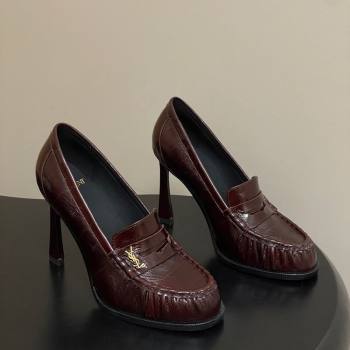 Saint Laurent Le Loafer High Heel Pumps 10cm Eel Embossed Leather Dark Burgundy 2025 8589700 (MD-251213063)