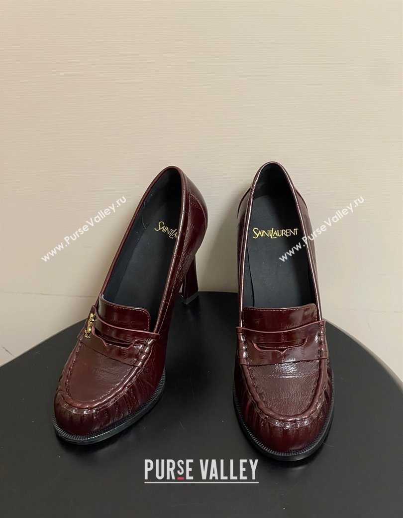 Saint Laurent Le Loafer High Heel Pumps 10cm Eel Embossed Leather Dark Burgundy 2025 8589700 (MD-251213063)