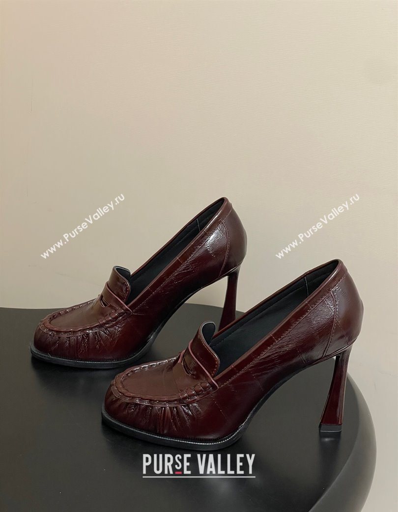 Saint Laurent Le Loafer High Heel Pumps 10cm Eel Embossed Leather Dark Burgundy 2025 8589700 (MD-251213063)