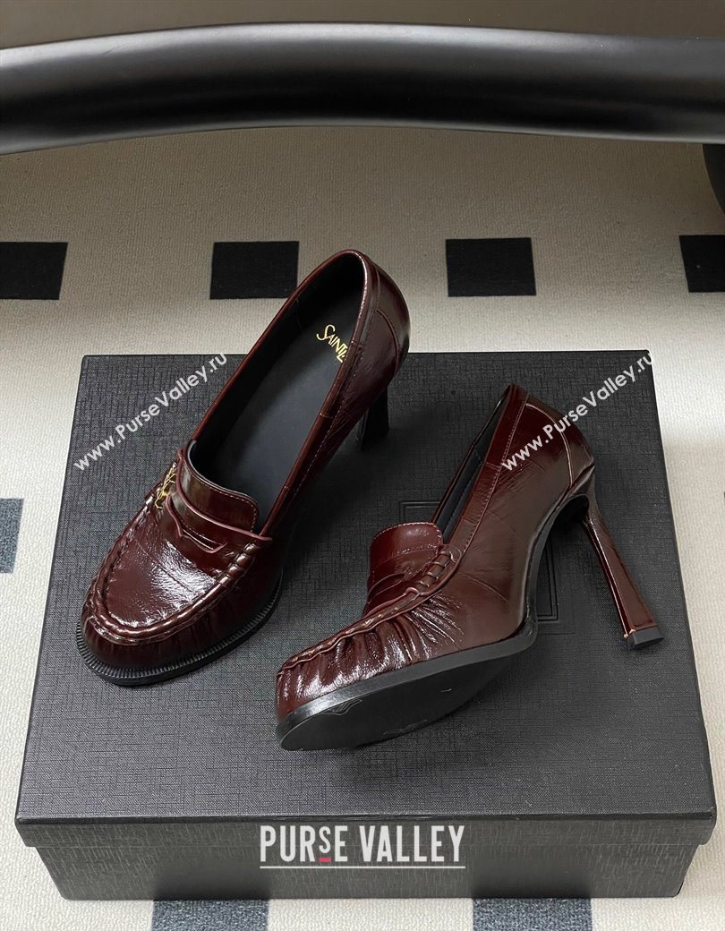 Saint Laurent Le Loafer High Heel Pumps 10cm Eel Embossed Leather Dark Burgundy 2025 8589700 (MD-251213063)