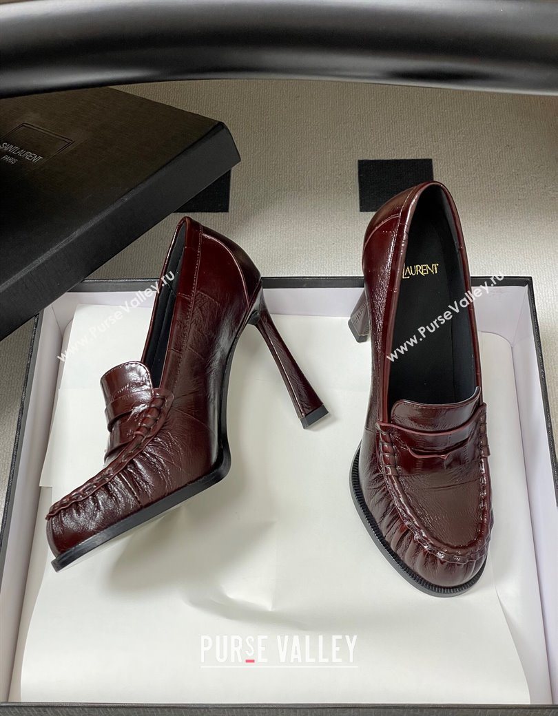 Saint Laurent Le Loafer High Heel Pumps 10cm Eel Embossed Leather Dark Burgundy 2025 8589700 (MD-251213063)