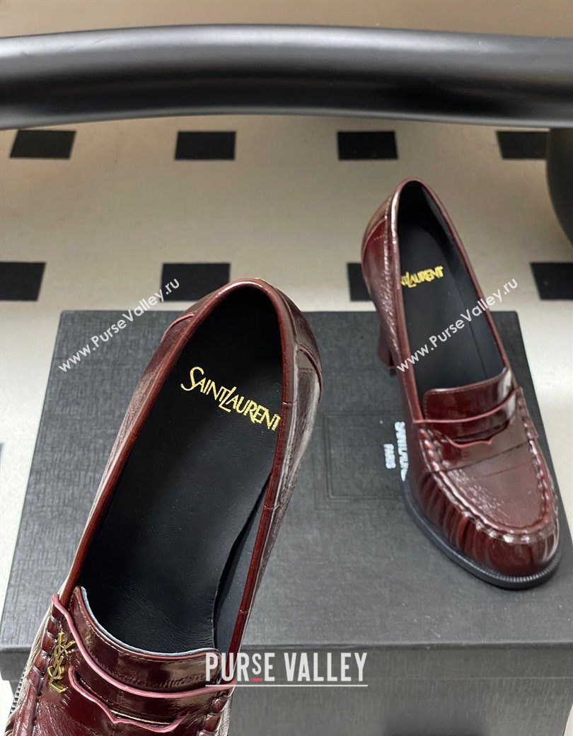 Saint Laurent Le Loafer High Heel Pumps 10cm Eel Embossed Leather Dark Burgundy 2025 8589700 (MD-251213063)