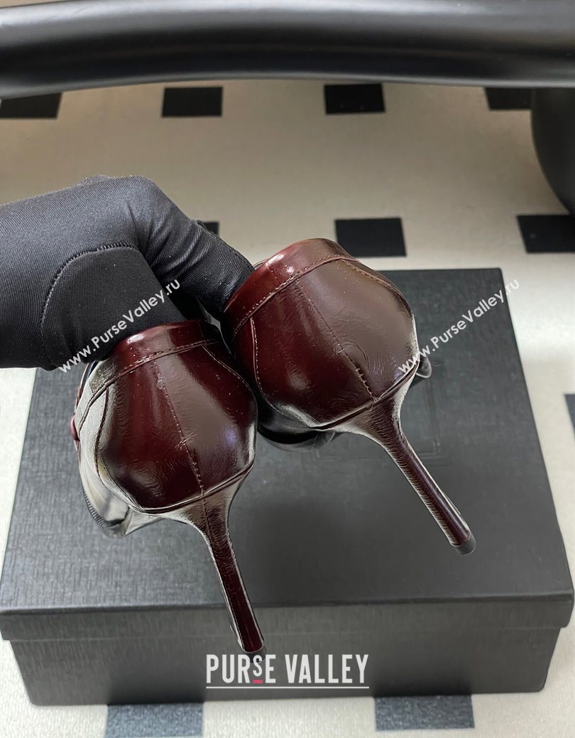 Saint Laurent Le Loafer High Heel Pumps 10cm Eel Embossed Leather Dark Burgundy 2025 8589700 (MD-251213063)