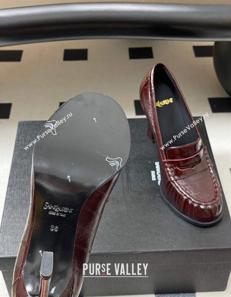 Saint Laurent Le Loafer High Heel Pumps 10cm Eel Embossed Leather Dark Burgundy 2025 8589700 (MD-251213063)