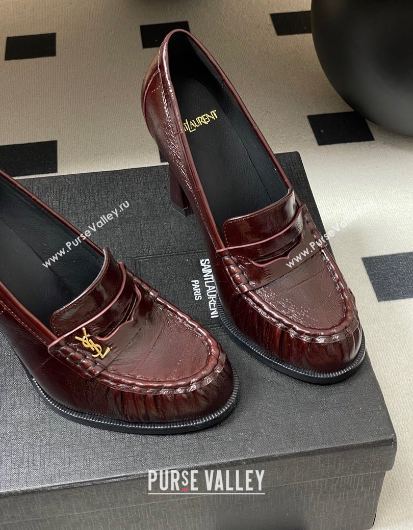 Saint Laurent Le Loafer High Heel Pumps 10cm Eel Embossed Leather Dark Burgundy 2025 8589700 (MD-251213063)