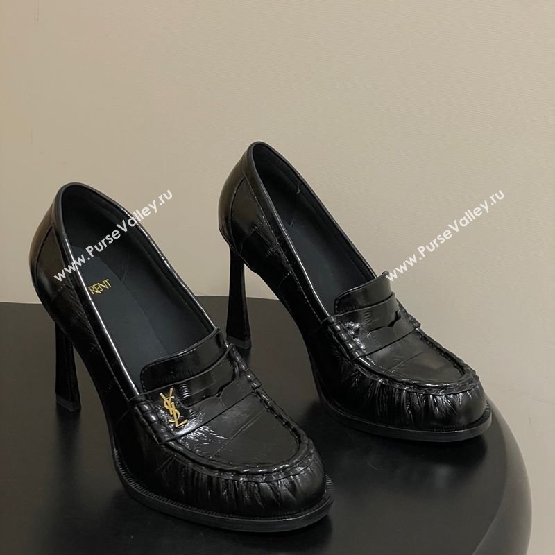 Saint Laurent Le Loafer High Heel Pumps 10cm Eel Embossed Leather Black 2025 8589700 (MD-251213062)