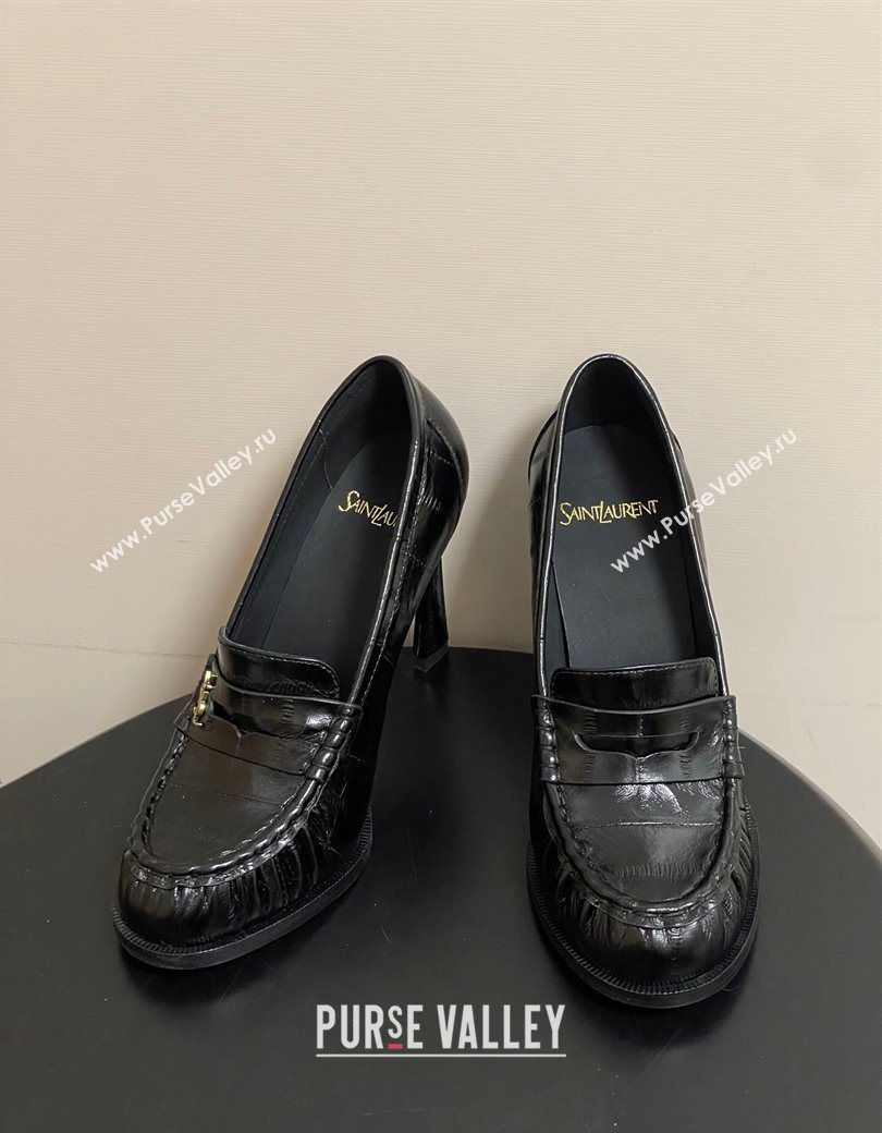 Saint Laurent Le Loafer High Heel Pumps 10cm Eel Embossed Leather Black 2025 8589700 (MD-251213062)
